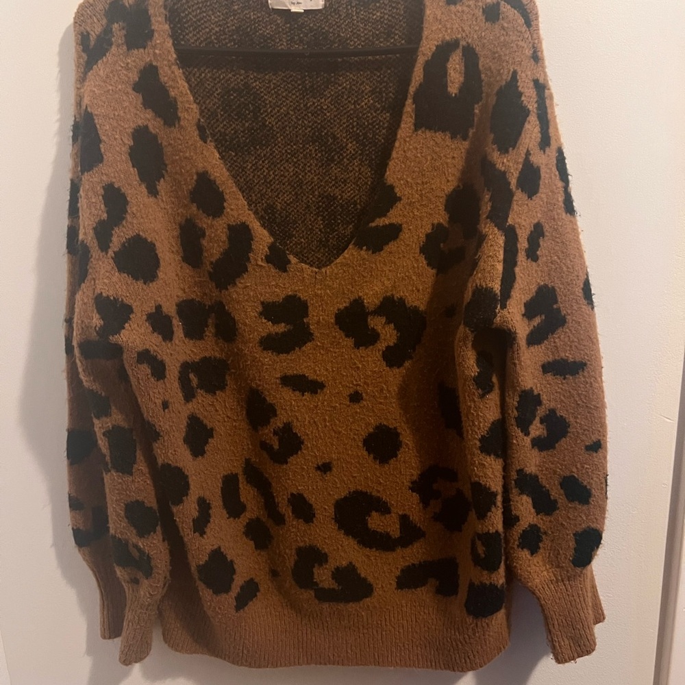 Sweet Lovely Tan Leopard Oversized V-Neck Sweater